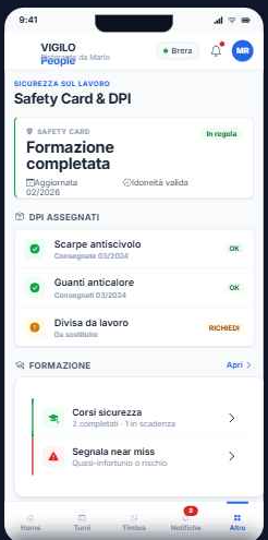 Safety Card e DPI nell'app dipendenti